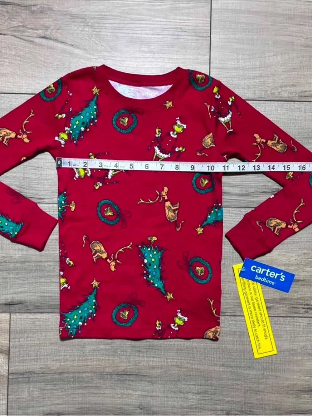 Caters Boys The Grinch Dr Seuss Printed Christmas Pajama Top Size 6 Red